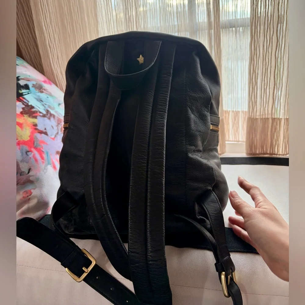 Ash Black Leather Backpack with Gold Chain Accents - Picture 5 of 8